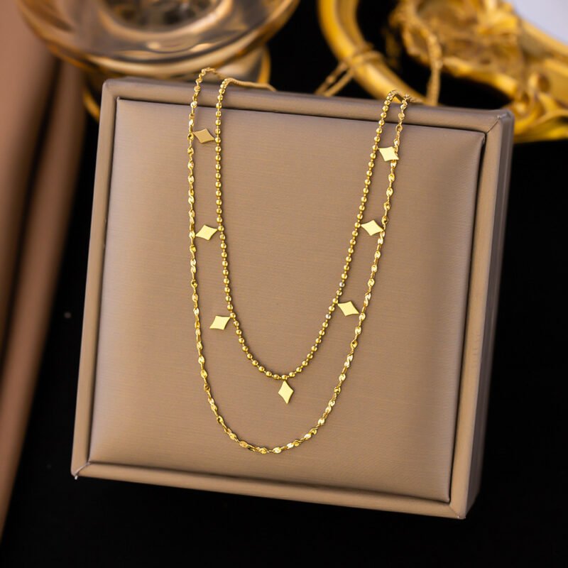 Gold Rhombus Station Layered Necklace