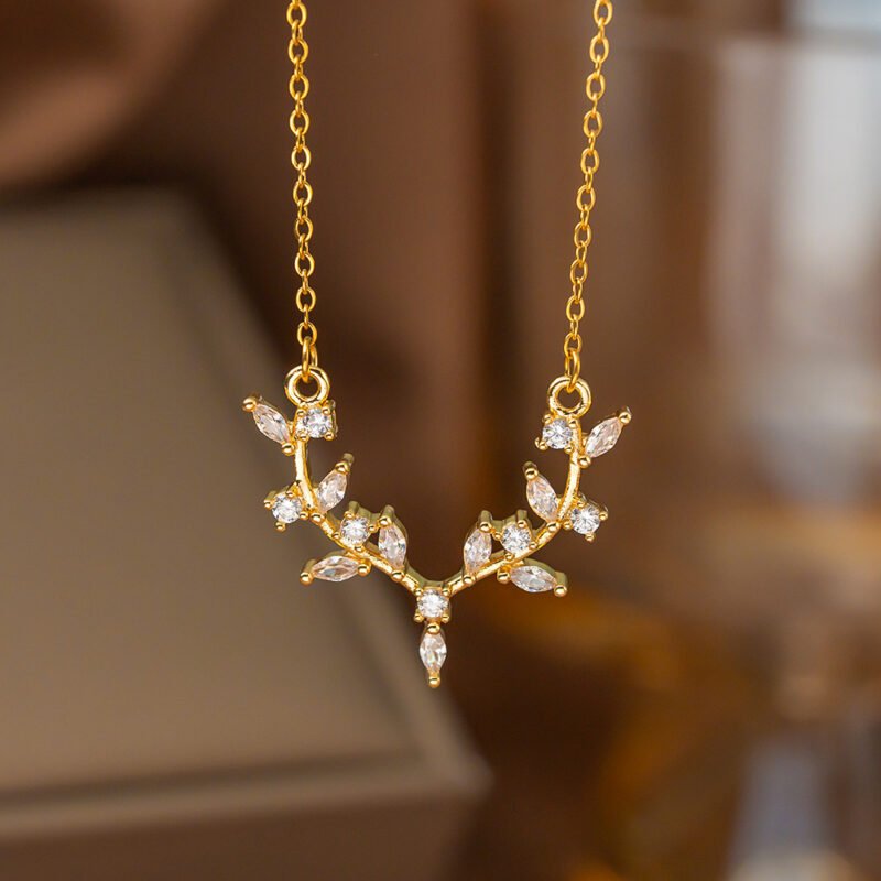Golden Antler Branch Zircon Necklace