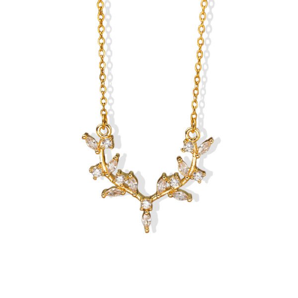 Golden Antler Branch Zircon Necklace