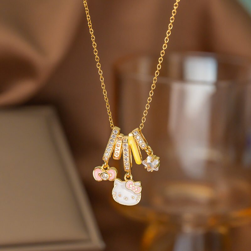 Golden Hello Kitty Love Dangle Necklace