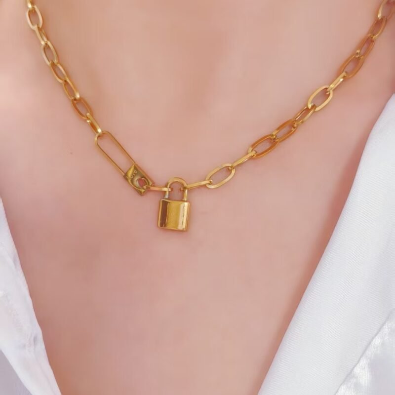 Golden Love Lock Pendant Necklace