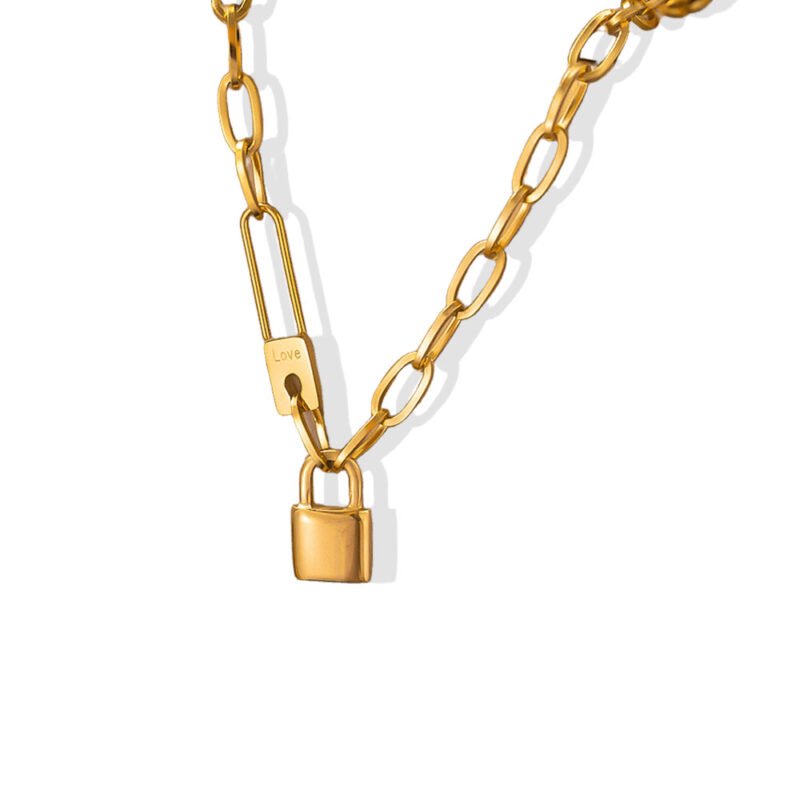 Golden Love Lock Pendant Necklace