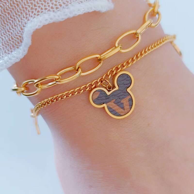 Golden Mickey Clover Layered Bracelet