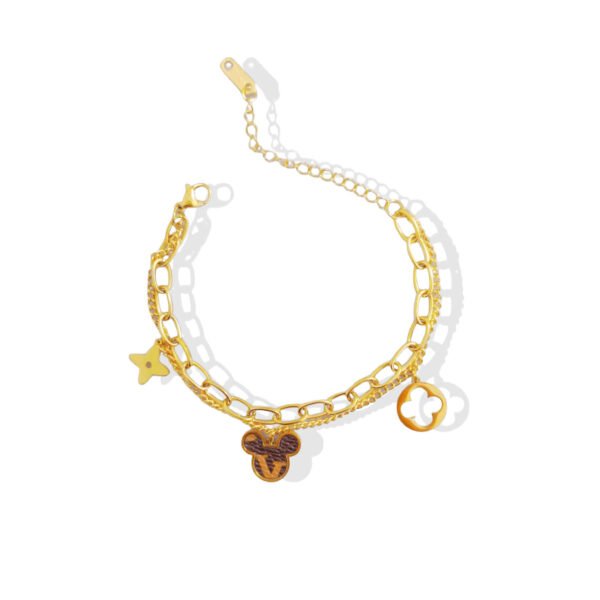 Golden Mickey Clover Layered Bracelet