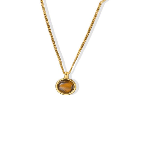 Golden Oval Tiger Eye Pendant Necklace