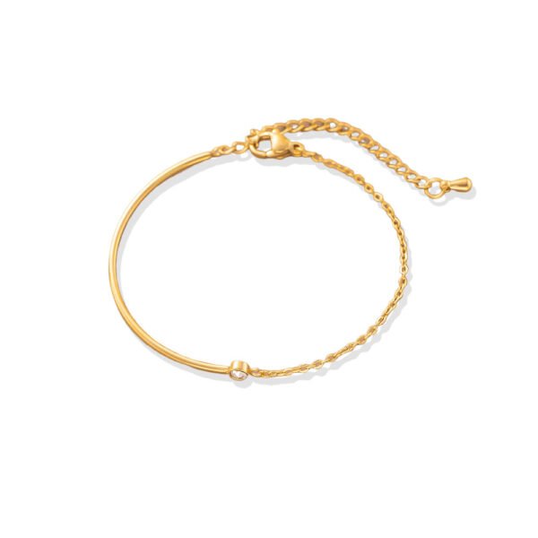 Half Bangle Half Chain Minimalist Bezel Zircon Bracelet