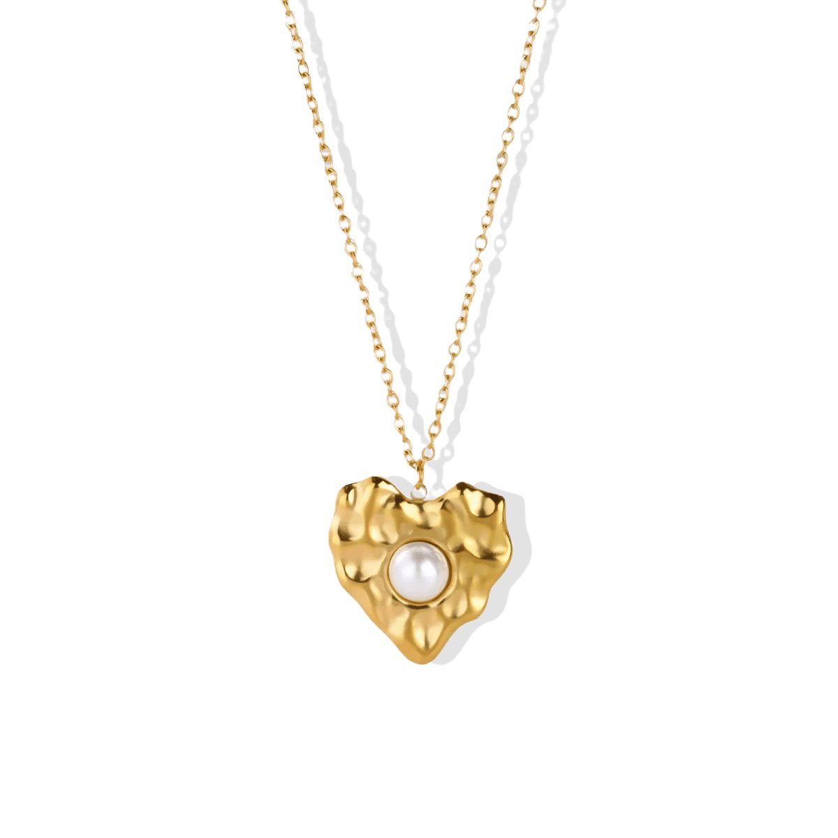 Hammered Gold Heart Pearl Necklace