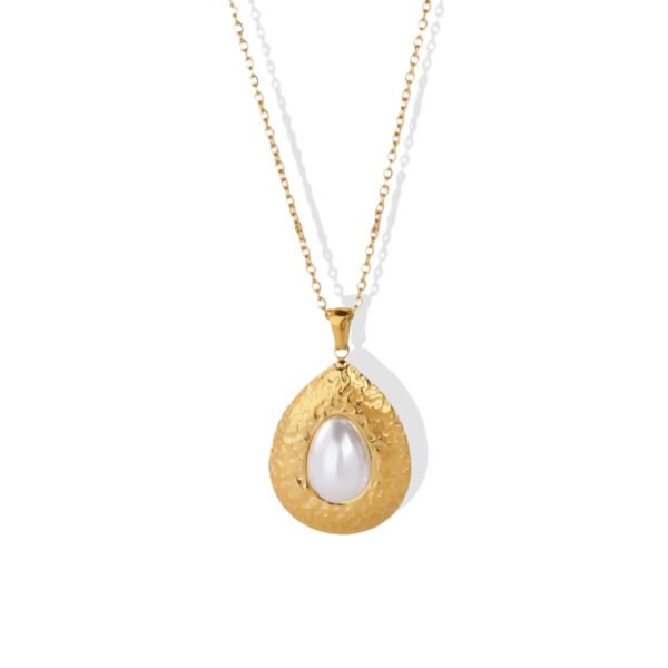 Hammered Teardrop Pearl Necklace