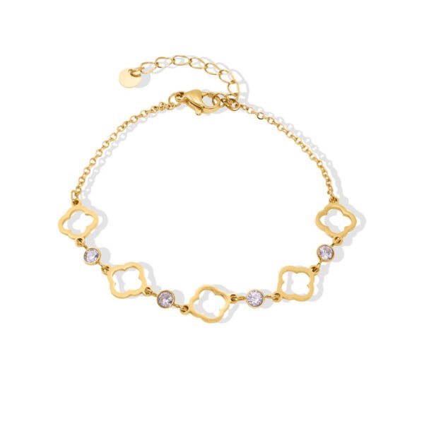 Hollow Clover & Bezel Zircon Bracelet