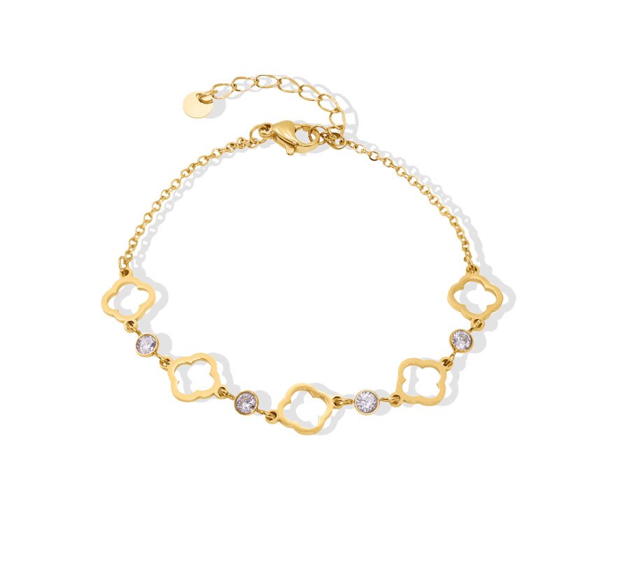 Hollow Clover & Bezel Zircon Bracelet