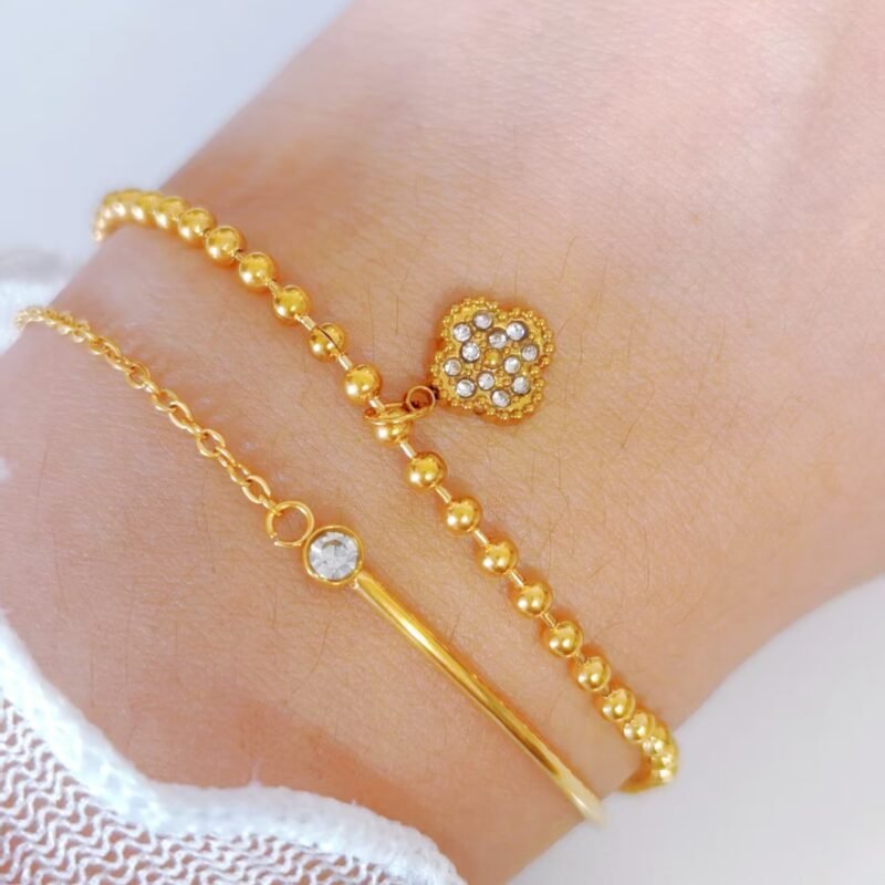Pavé Clover Charm Bead Chain Bracelet