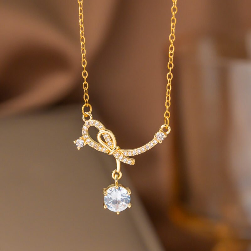 Pavé Ribbon Knot Drop Necklace