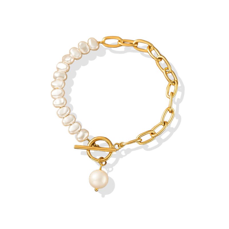 Pearl & Gold Chain Toggle Bracelet