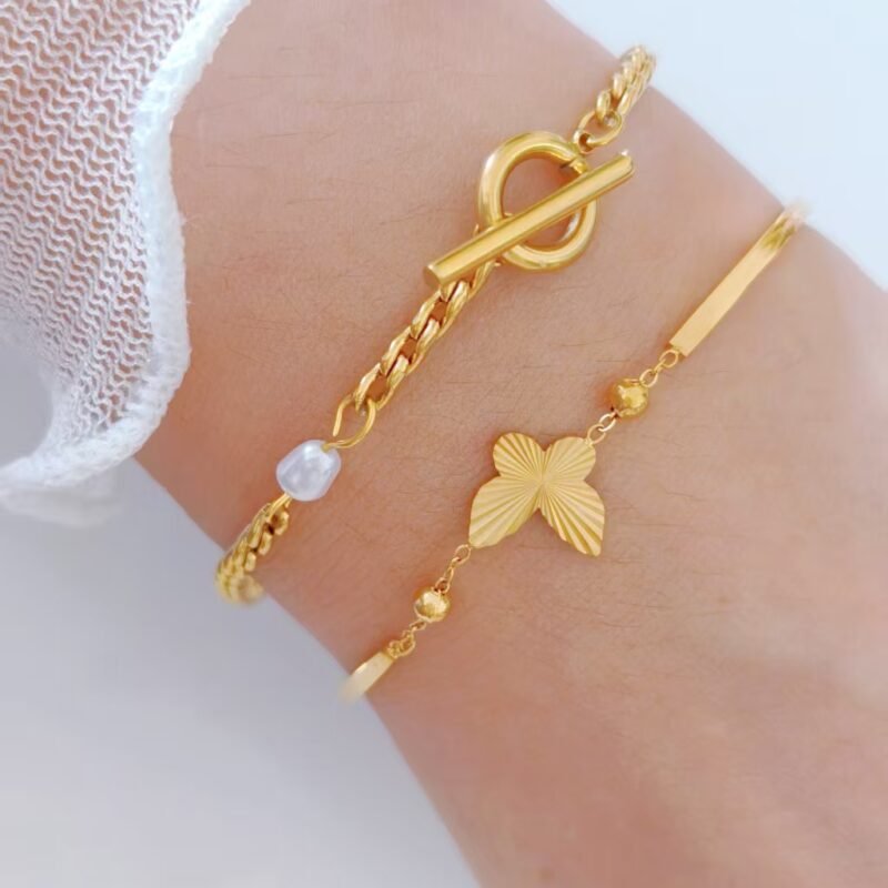 Pearl & Wheat Chain Toggle Bracelet