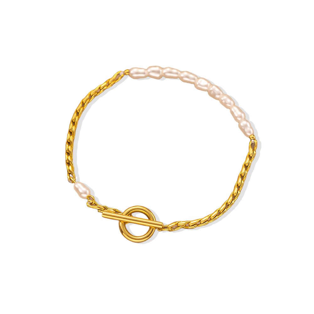 Pearl & Wheat Chain Toggle Bracelet