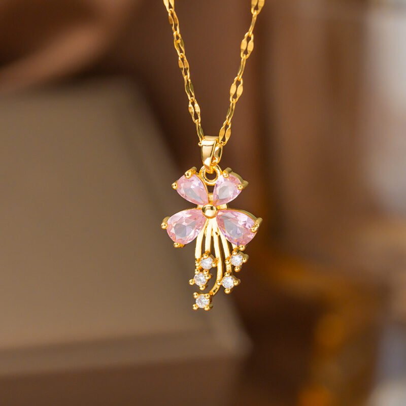 Pink Bow Falling Stars Necklace