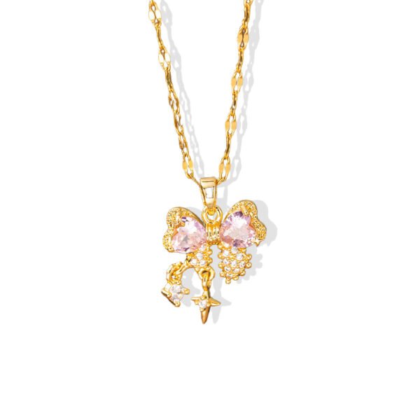 Pink Bow Zircon Pendant Necklace