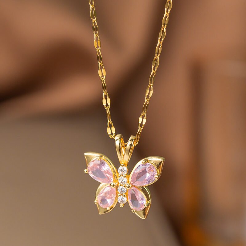 Pink Butterfly Pendant Necklace