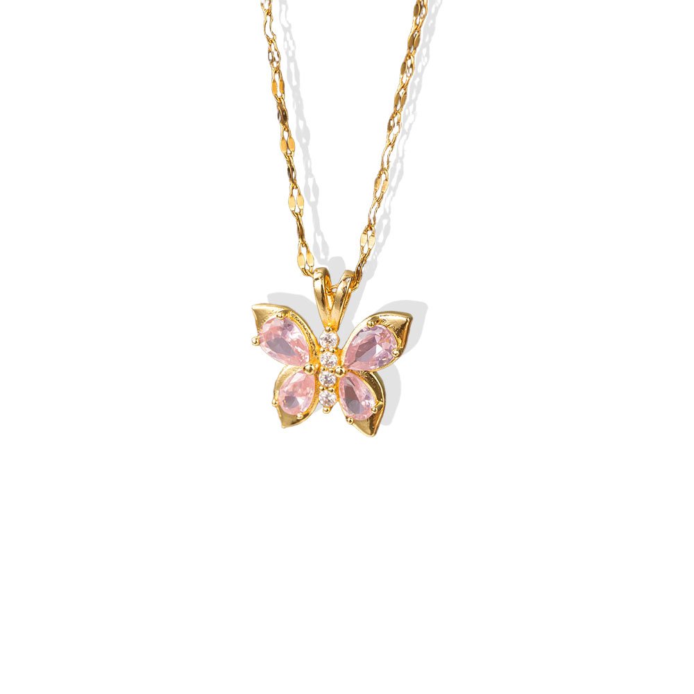 Pink Butterfly Pendant Necklace