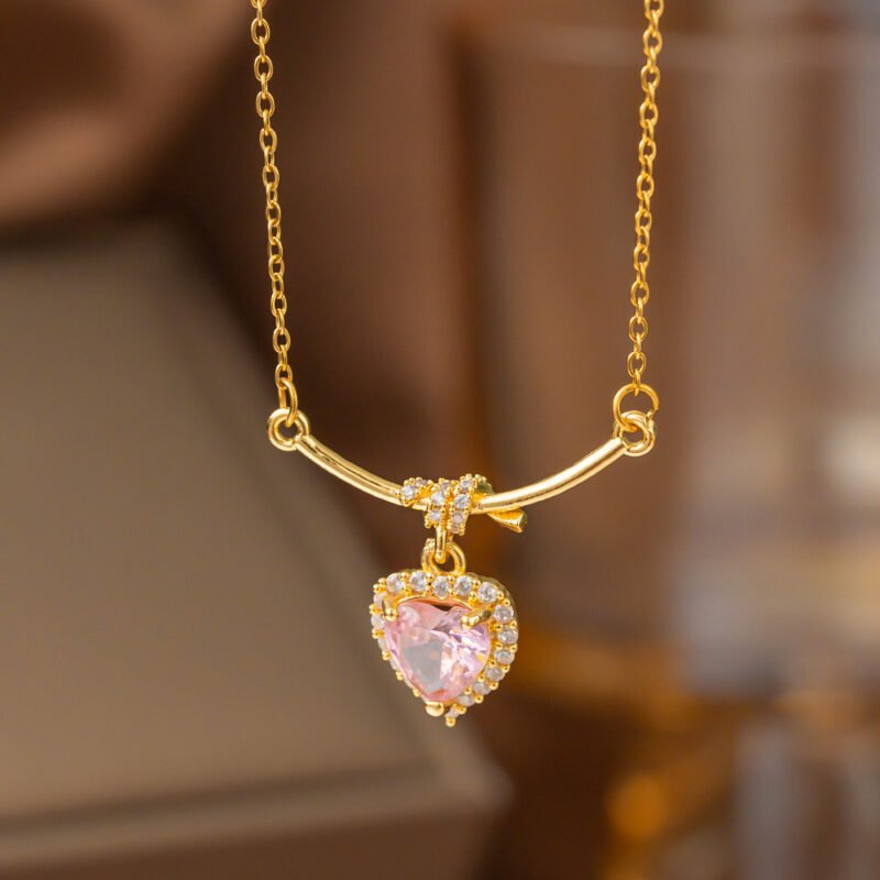 Pink Heart Halo Necklace