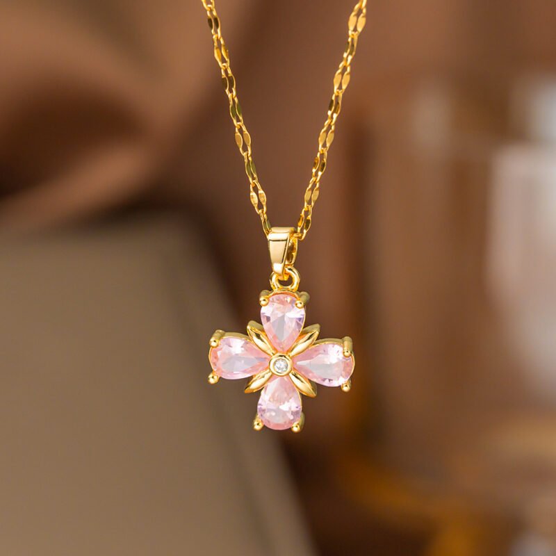 Pink Sakura Flower Pendant Necklace