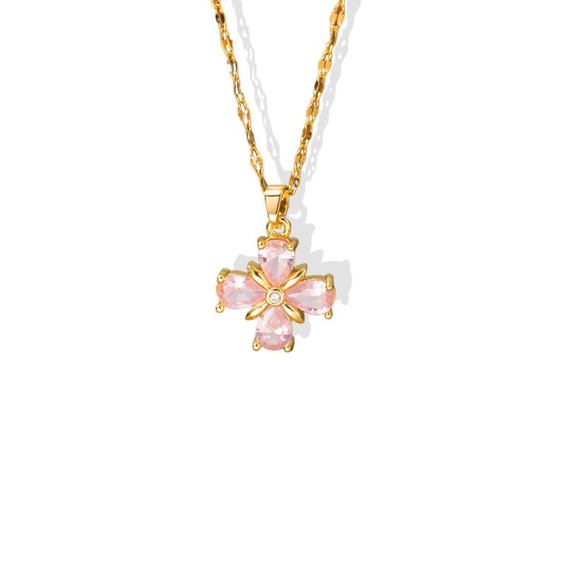 Pink Sakura Flower Pendant Necklace