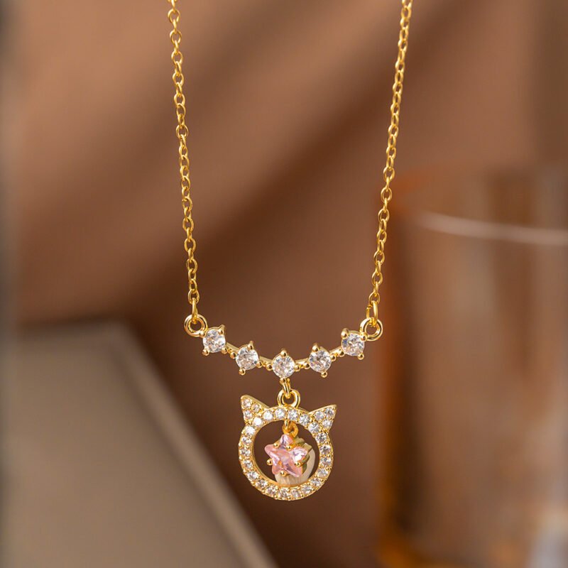 Pink Star Cat Pendant Necklace