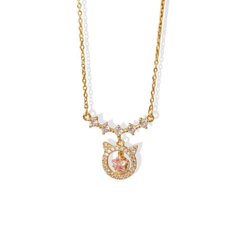 Pink Star Cat Pendant Necklace