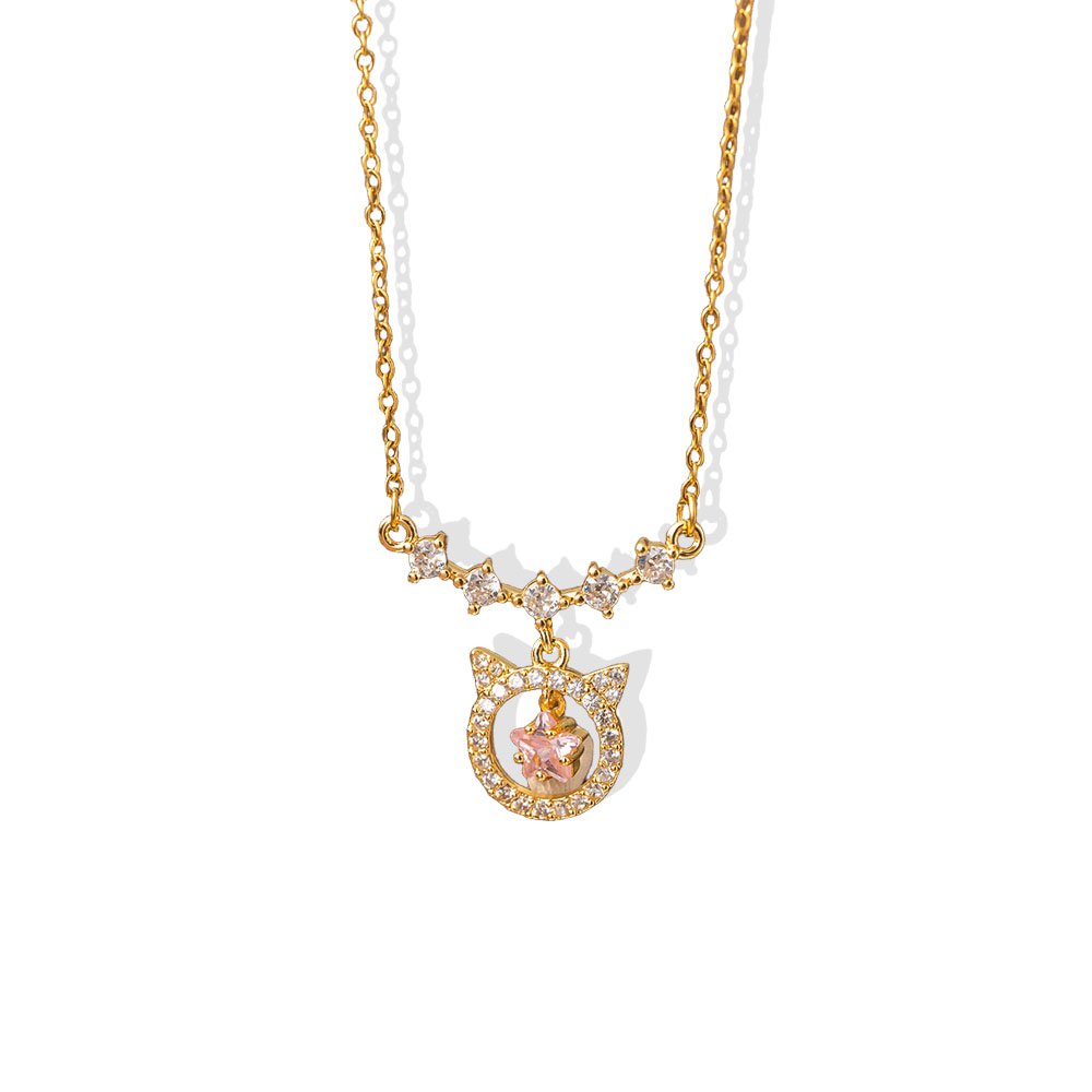 Pink Star Cat Pendant Necklace