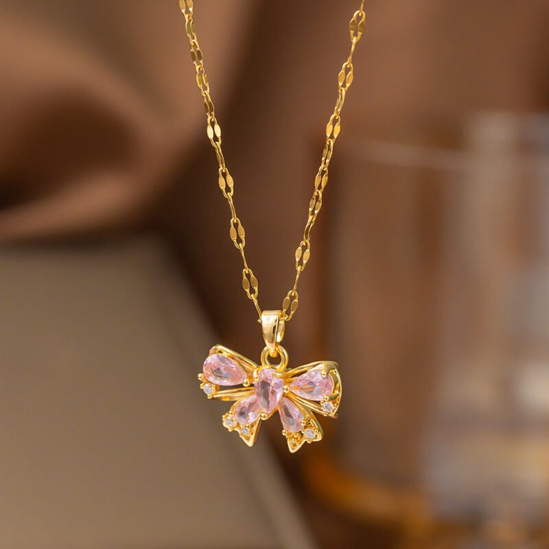 Pink Zircon Bow Pendant Necklace