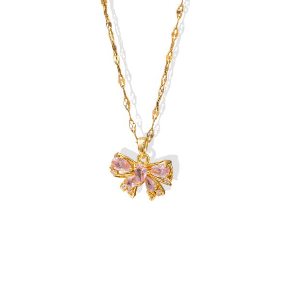 Pink Zircon Bow Pendant Necklace