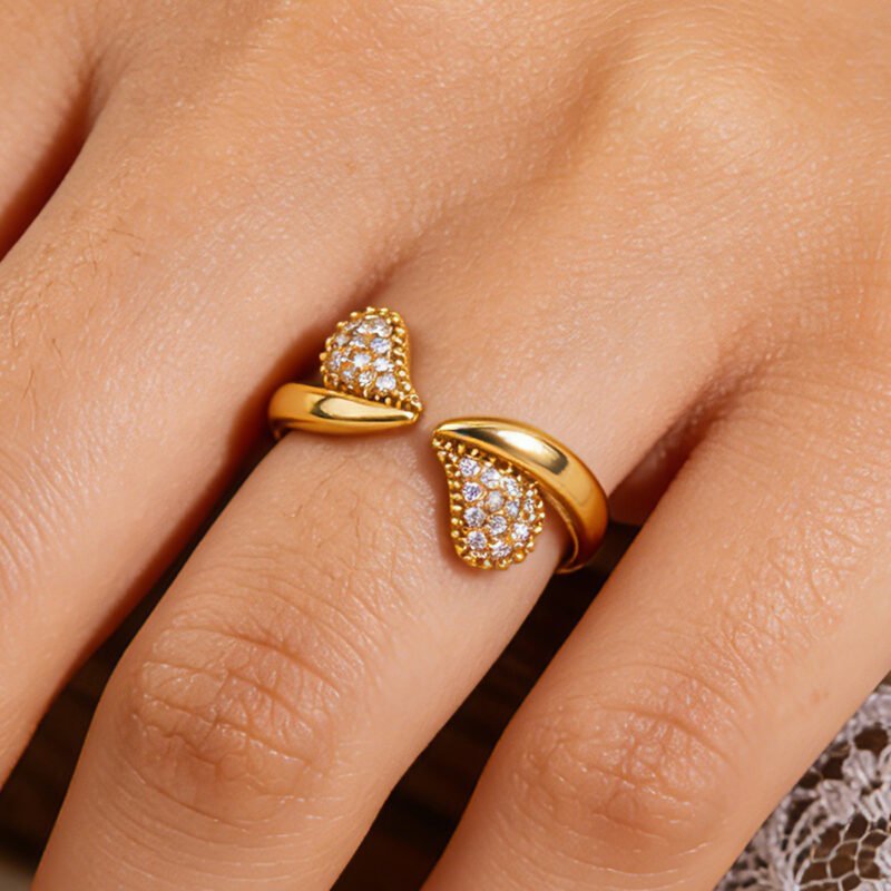 Puffy Pavé Twin Heart Bypass Ring