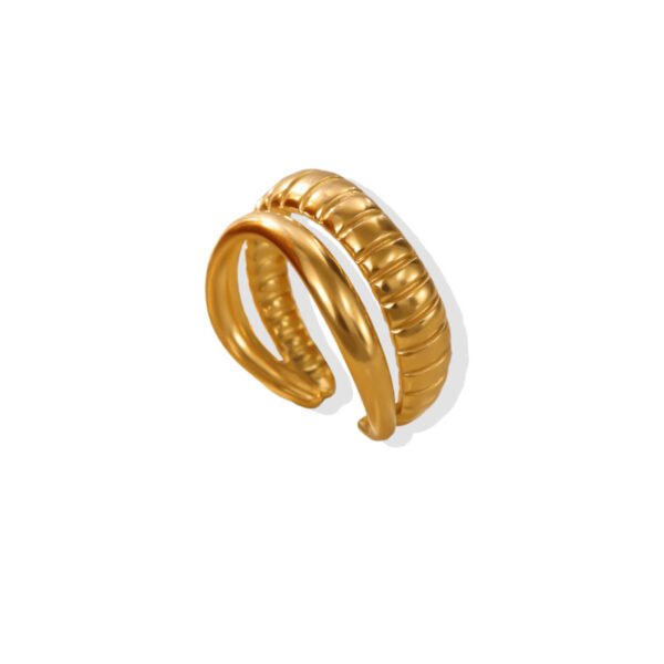 Ribbed Croissant Spiral Double Layer Open Ring