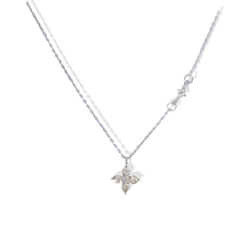 Silver Crystal Clover Star Necklace
