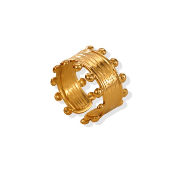 Studded Edge Ribbed Wide Cuff Open Ring