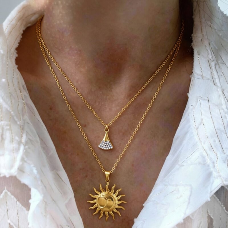 Sunburst & Zircon Drop Layered Necklace