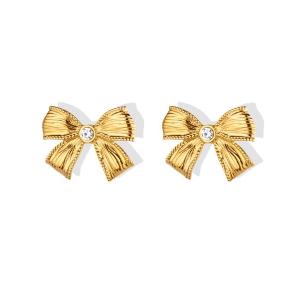 Textured Gold Bow Stud Earrings