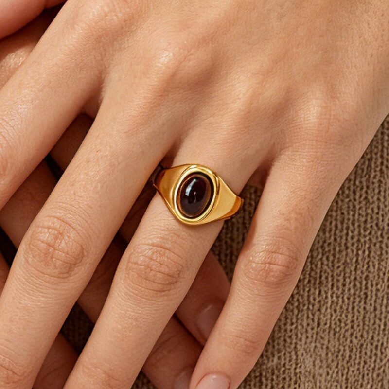 Tiger Eye Oval Cabochon Chunky Signet Open Ring