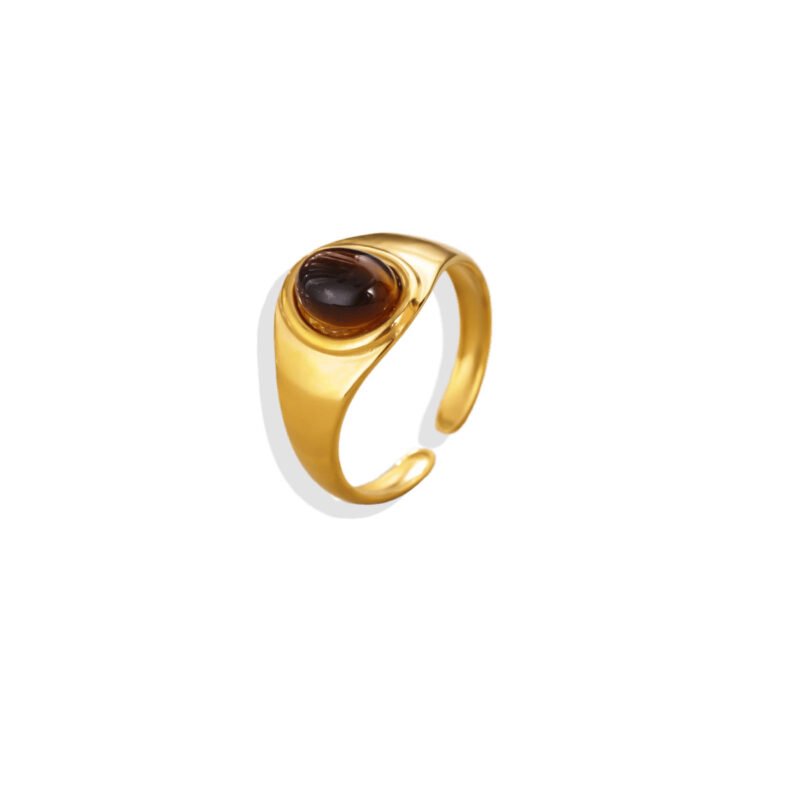 Tiger Eye Oval Cabochon Chunky Signet Open Ring