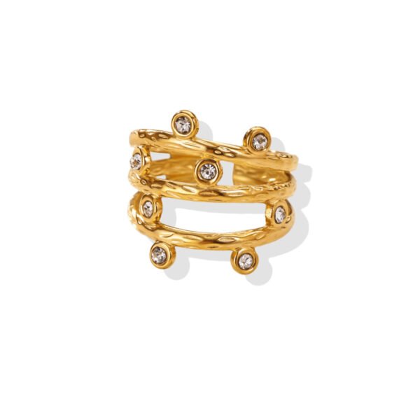 Triple Rattan Wrap Bezel Zircon Wide Band Ring