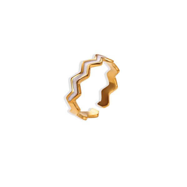 White Enamel Zigzag Wave Cuff Band Open Ring