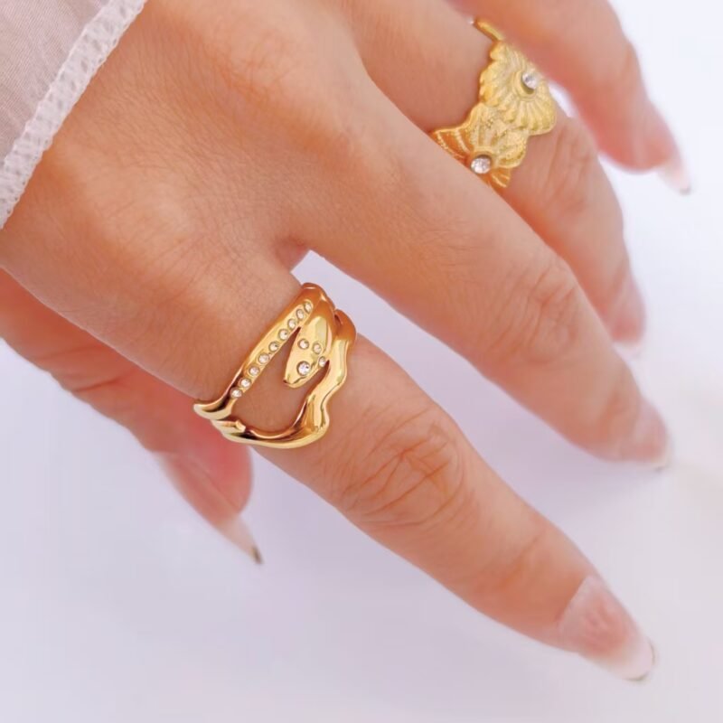 Zircon Pavé Coiled Serpent Wrap Open Ring
