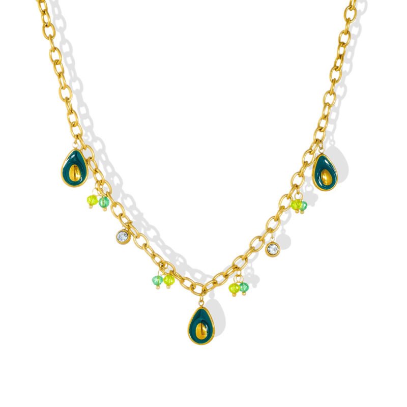 Avocado Charm Enamel Bead Chain Necklace