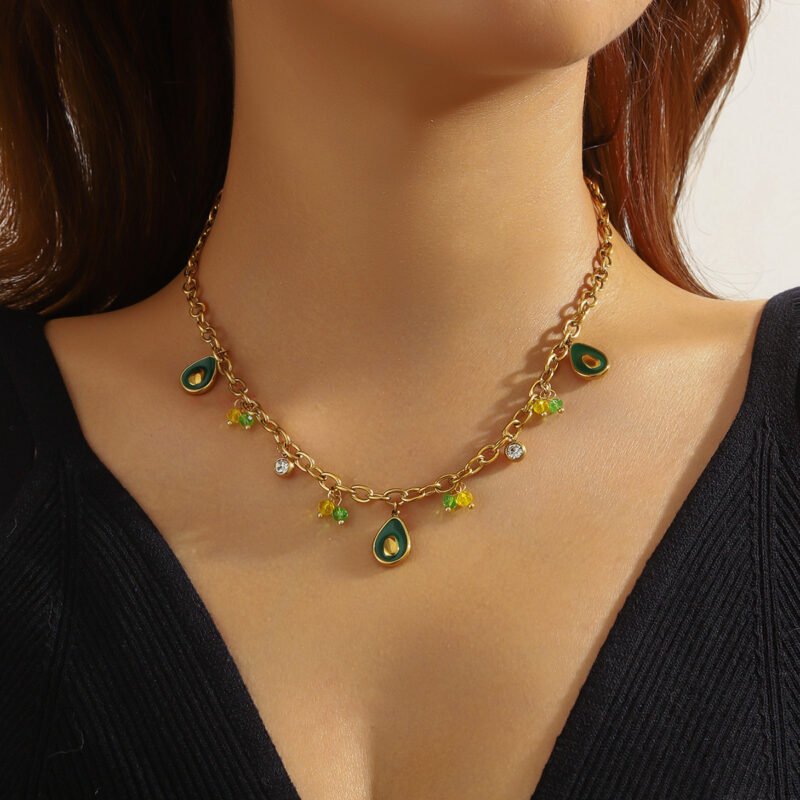 Avocado Charm Enamel Bead Chain Necklace