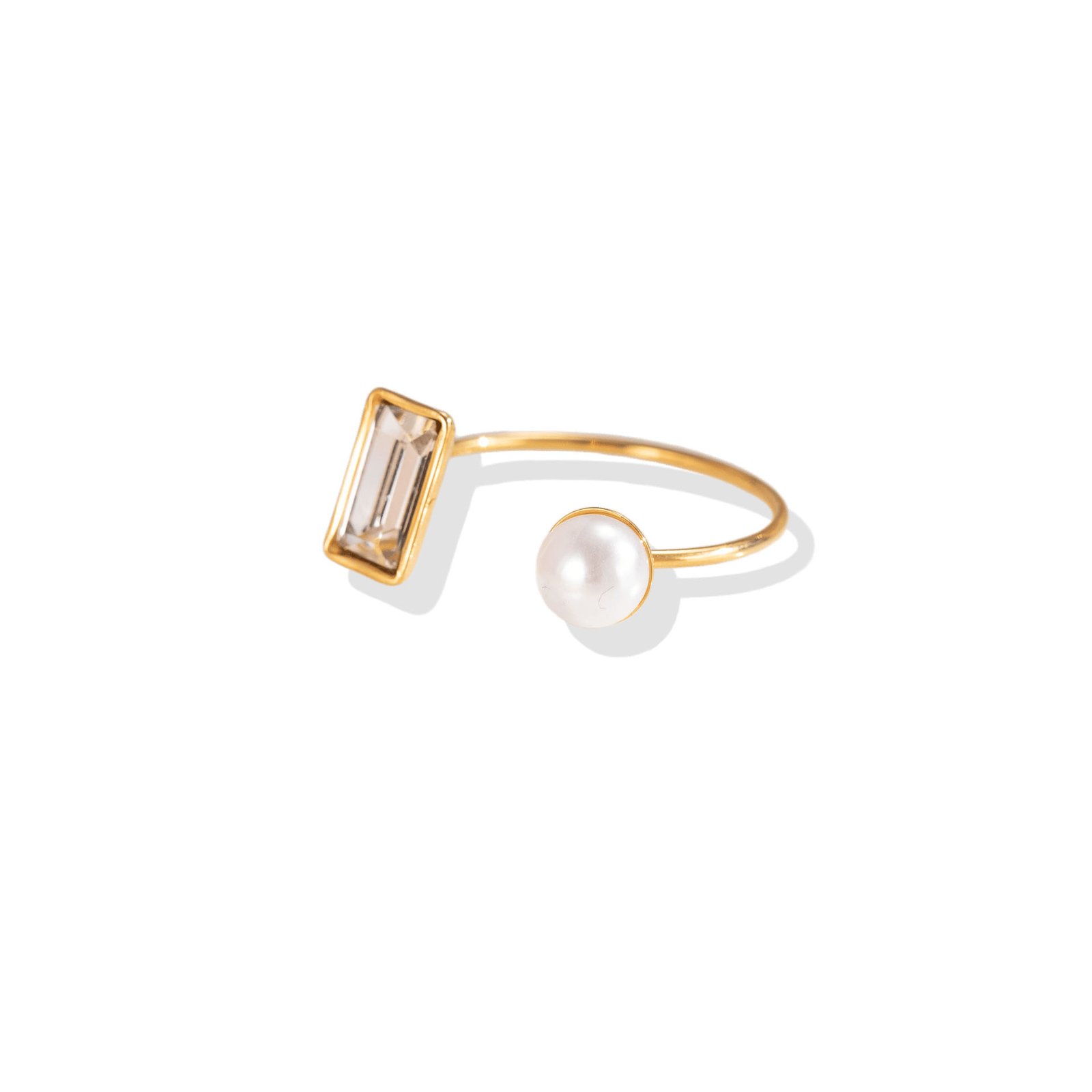 Baguette Zircon & Pearl Duo Open Ring