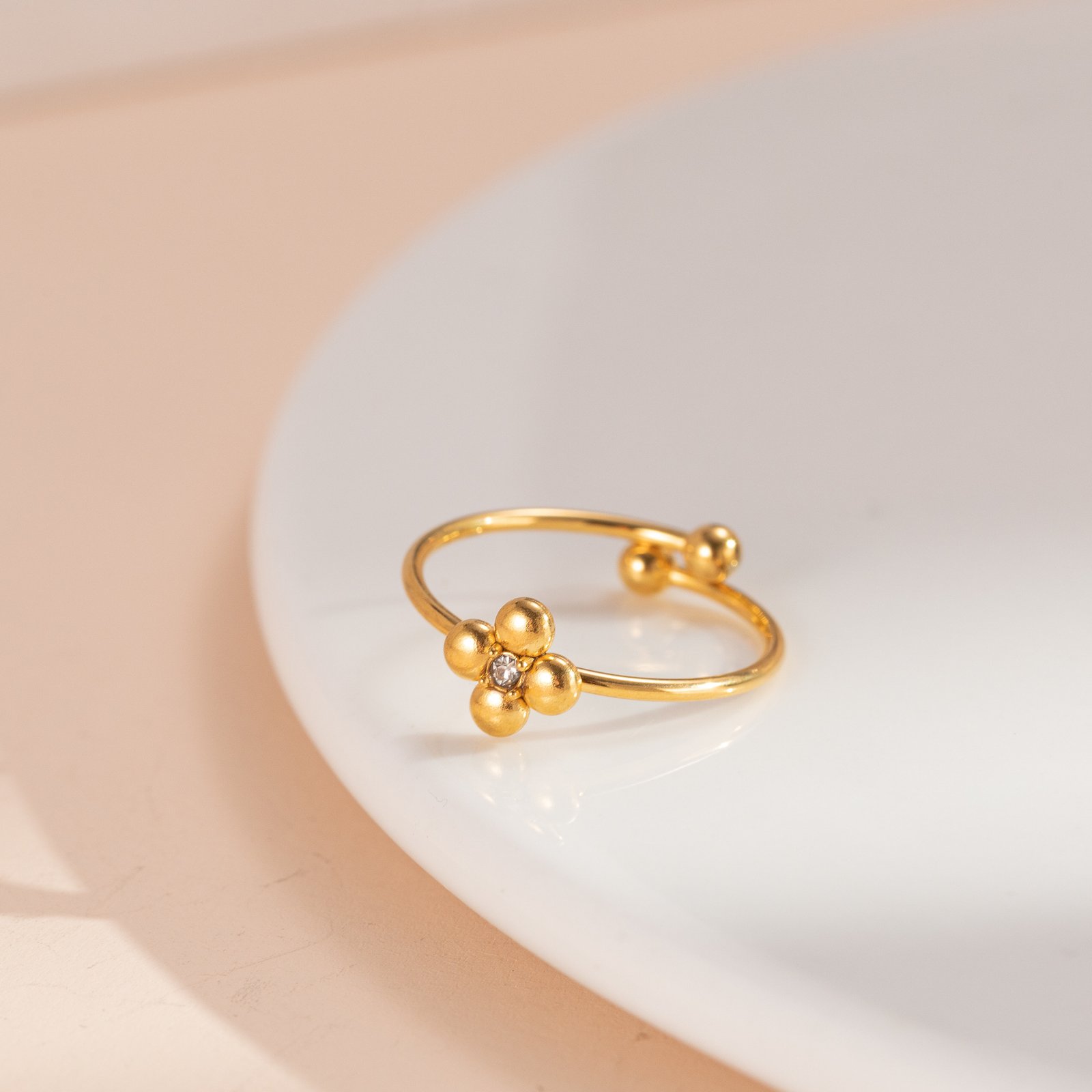 Beaded Clover Zircon Dainty Open Ring - Image 2