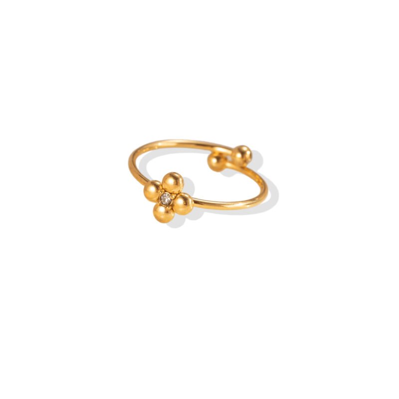 Beaded Clover Zircon Dainty Open Ring