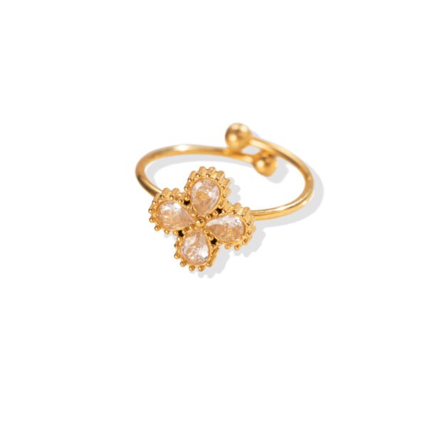 Beaded Frame Clover Zircon Dainty Open Ring