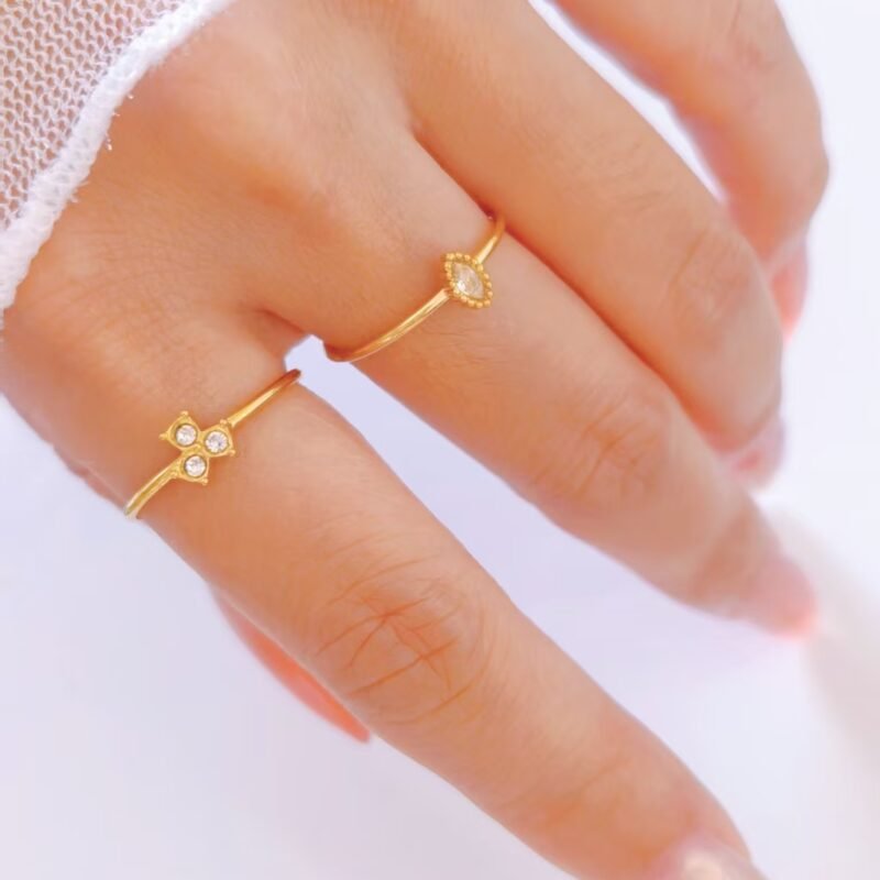Beaded Halo Marquise Zircon Dainty Open Ring