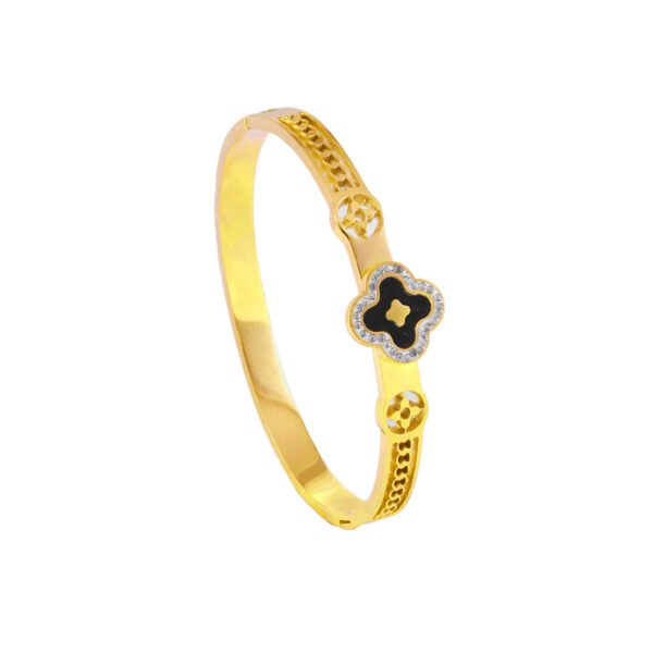 Black Mother of Pearl Clover Pavรฉ Hinged Bangle